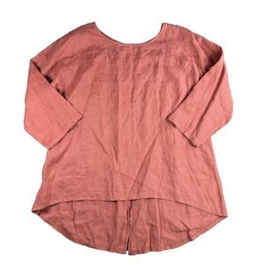 Terzo Millennio Top Womens M Coral 3/4 Sleeve Roll Tab Tunic Button Back Linen